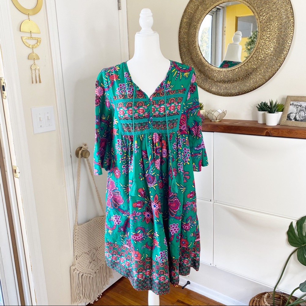 World Market M Boho Floral Dress 100% Cotton